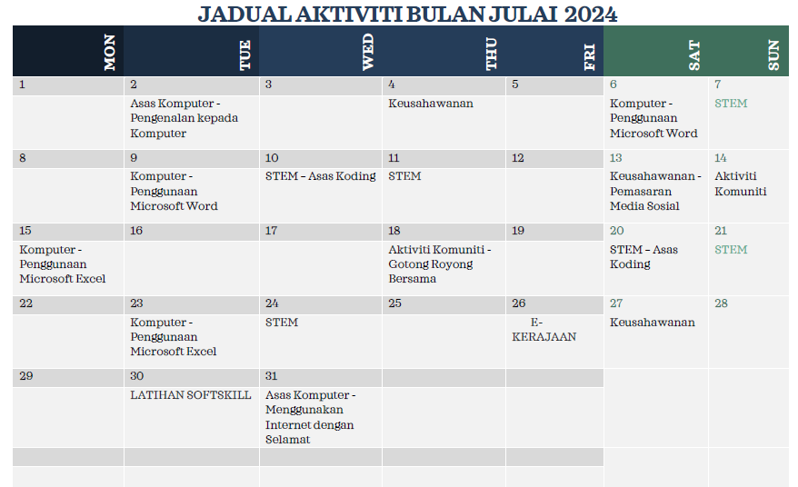 JADUAL AKTIVITI DAN PROGRAM JULAI 2024