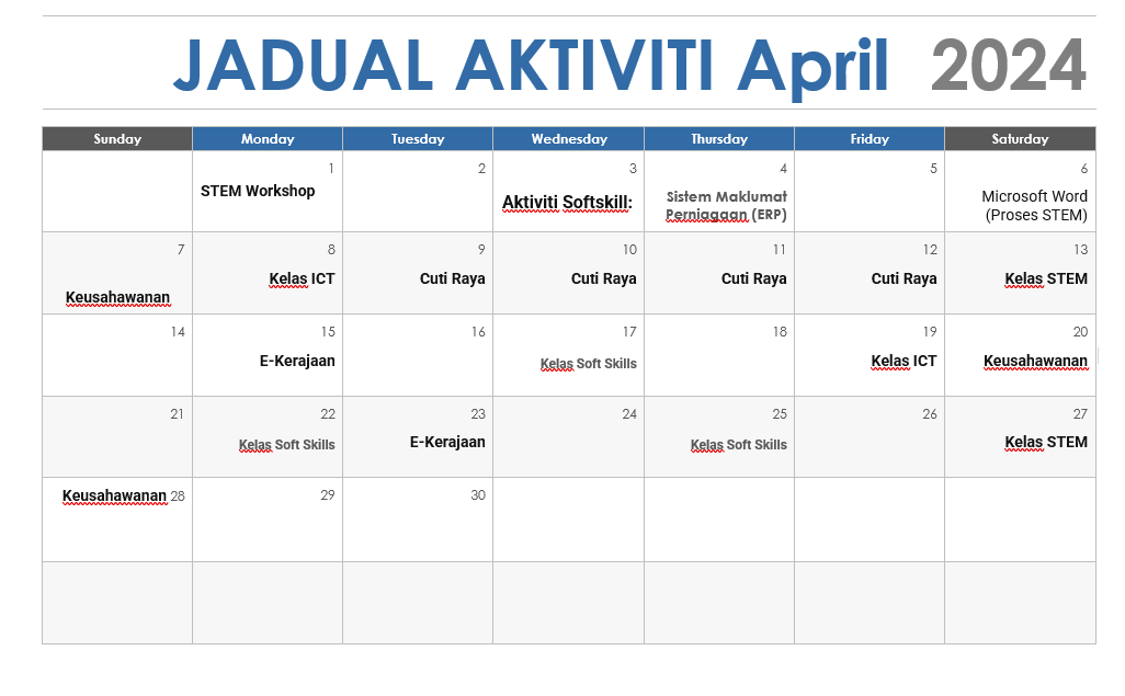 Jadual Aktiviti April 2024